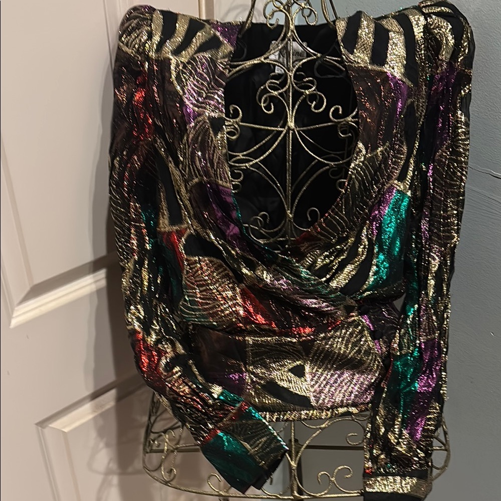 Vintage Rimini Metallic Leaves Wrap Blouse